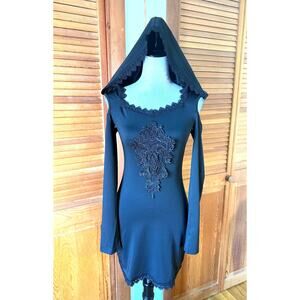 Goth Punk Witch Apprentice Emo Neo-Victorian Cyber Black Hooded Dress